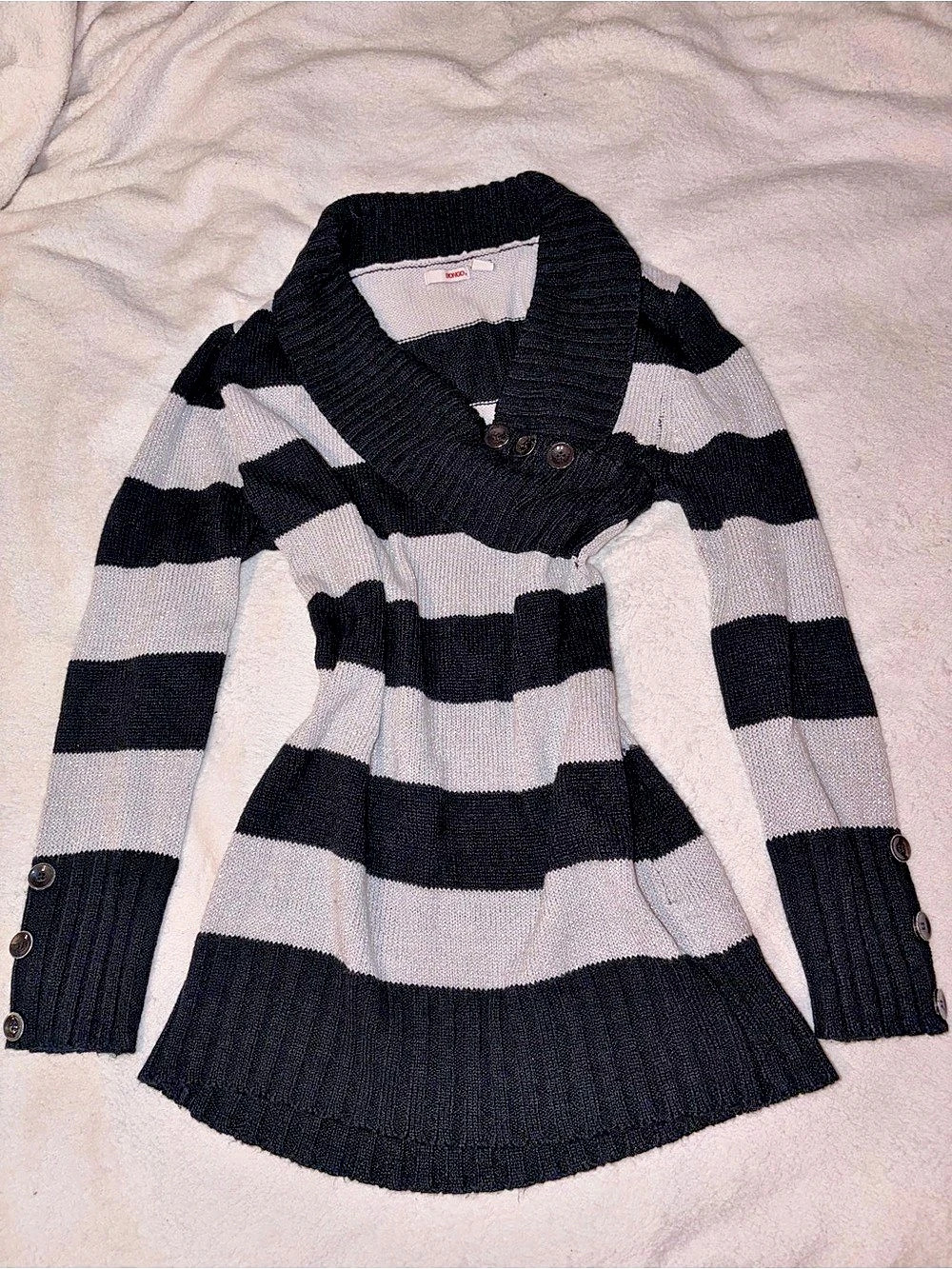 Bongo Striped Cardigan in Black & Gray